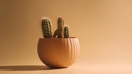 Cactus in a pot on a brown background. 3d renderの素材