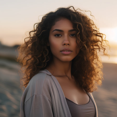 Portrait of beautiful african american woman with curly hair.の素材