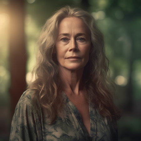 Portrait of a beautiful senior woman in the forest. Toned.の素材