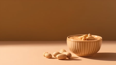 Hazelnut cream in a bowl on a beige background.の素材