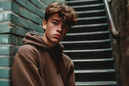 Portrait of a handsome young man in a hoodie. Men's beauty, fashion.の素材