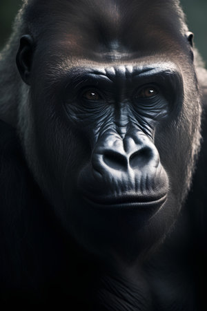 Portrait of a male gorilla in the forest. Close-up.の素材