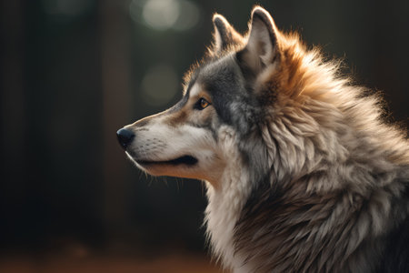 Portrait of a beautiful Alaskan Malamute dog in the forestの素材