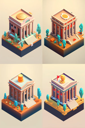 Set of isometric bank buildings. Vector illustration in flat style.の素材