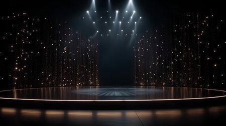 Stage with spotlights and spotlights on a dark background. 3d renderの素材