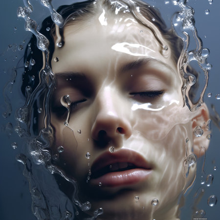 Portrait of young beautiful woman with water splash on her face.の素材