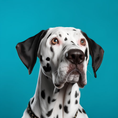 Dalmatian dog isolated on blue background. Studio shot.の素材