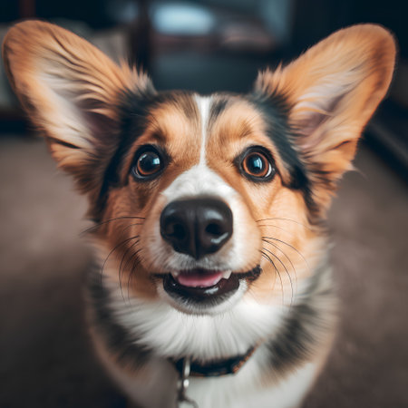 Cute Welsh Corgi dog looking at the camera, close up