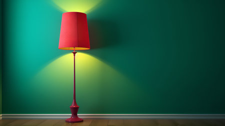 Illustration of a red lamp on a green wall with a spotlightの素材