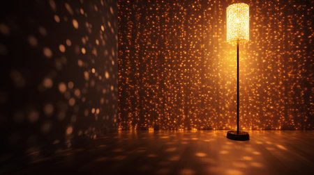 Lamp in a dark room with glowing lights. 3d renderingの素材