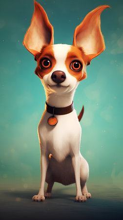 Funny chihuahua dog with orange eyes on blue backgroundの素材