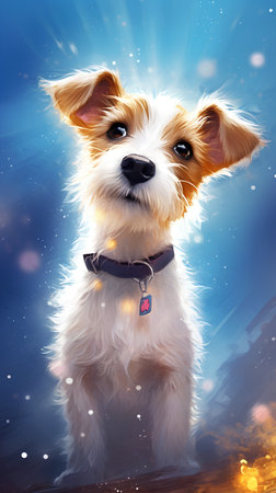 Puppy Jack Russell Terrier on the background of winter landscapeの素材