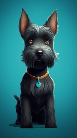 Yorkshire Terrier dog vector illustration. Portrait of a cute black dog on a blue background.の素材