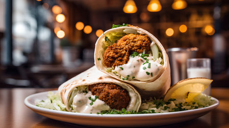 Tortilla wraps with falafel, cucumber and yogurt sauceの素材