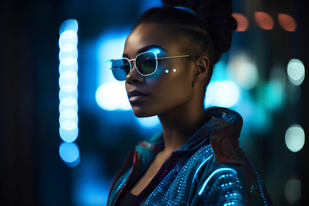 Portrait of a beautiful young african american woman in sunglasses.の素材