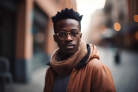 Portrait of young african american man in the city.の素材
