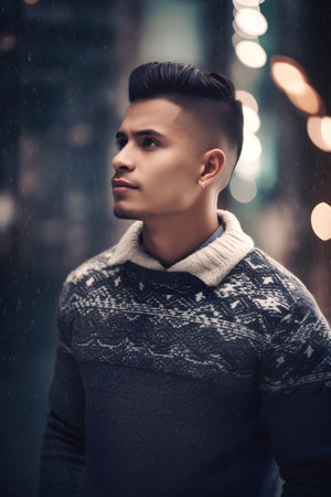 Handsome young man in the city at winter time. Fashion shot.の素材