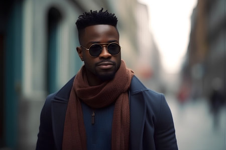 Portrait of a handsome african american man wearing coat and scarfの素材