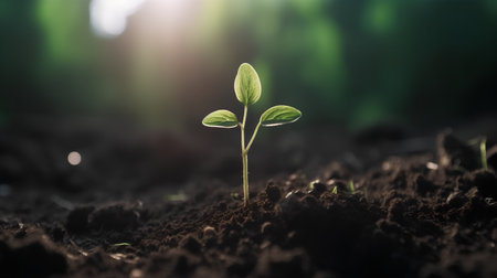 Green seedling illustrating concept of new life and beginning to come aliveの素材