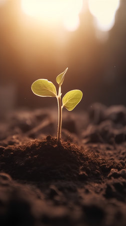 Plant seedling illustrating concept of new life and beginning to growの素材