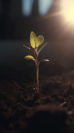 Green seedling illustrating concept of new life and environmental conservation. 3d renderの素材