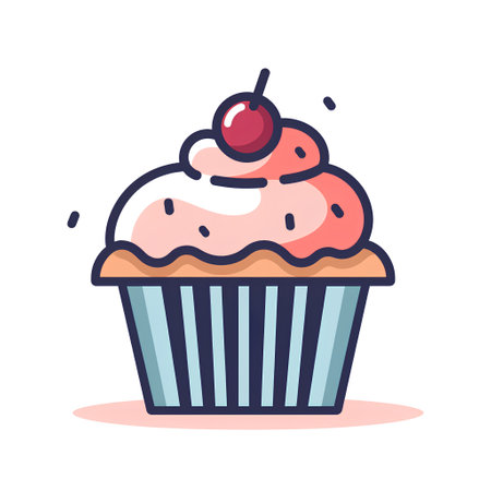 Cupcake with cherry icon. Vector illustration in flat style.の素材