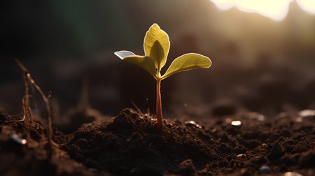 Green seedling illustrating concept of new life in early stage of lifeの素材