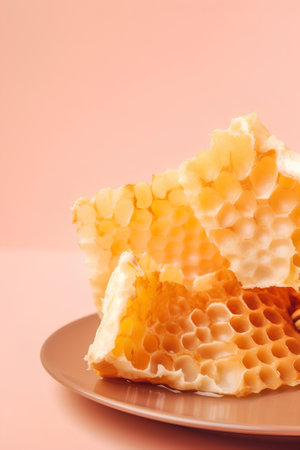 Sweet waffle with condensed milk on a pink background. Copy space.の素材