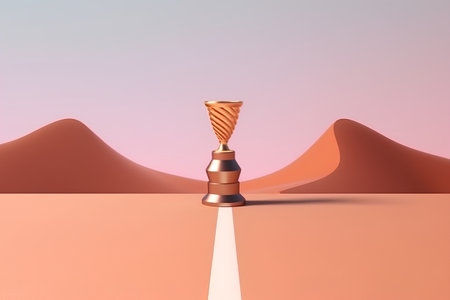 A 3d render of a road in the desert with an arrowの素材