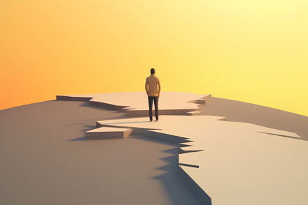 Man standing on the top of a cracked earth. 3D Renderの素材