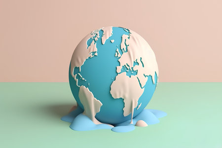Easter egg with world map. 3d illustration. Copy space.の素材