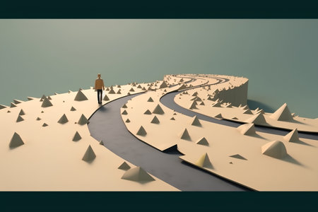 Businessman walking on the road to the top of the mountain, 3d renderの素材
