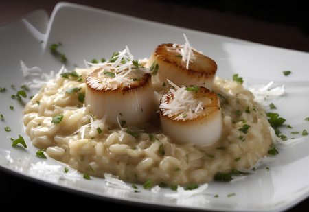 Risotto with scallops and parmesan cheese.の素材