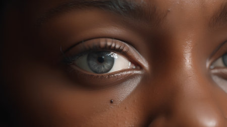 Close-up portrait of a beautiful african american woman's eyeの素材
