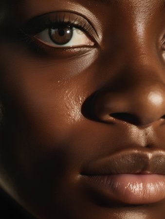 Close up portrait of beautiful african american woman with perfect skinの素材