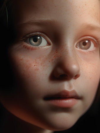 Portrait of a little girl with freckles on her faceの素材