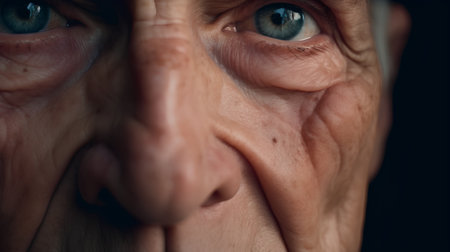 Elderly woman face close-up. Portrait of elderly woman.の素材