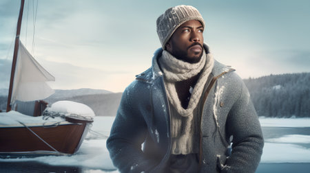 Portrait of a handsome african american man in winter clothes.の素材