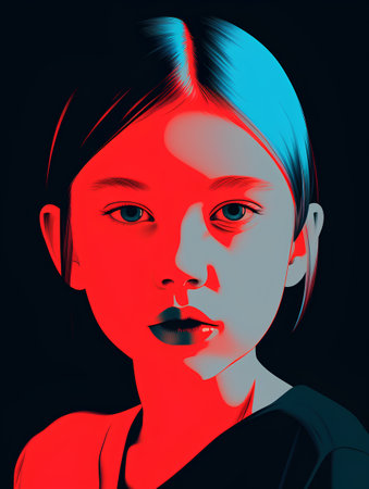 Portrait of a beautiful girl with blue eyes. Vector illustration.の素材