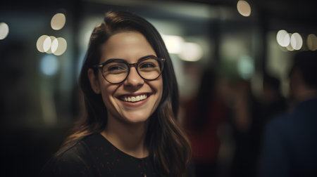 Portrait of a beautiful young woman in eyeglasses smiling.の素材