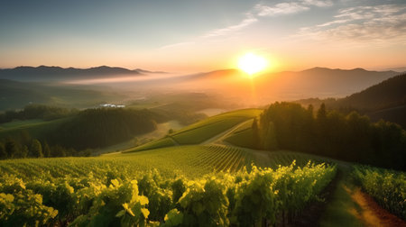Vineyards at sunrise in the Chianti region, Tuscany, Italyの素材