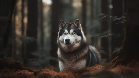 Siberian husky dog in the forest. Toned.の素材
