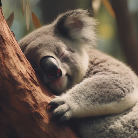 Koala bear sleeping on eucalyptus tree, Australiaの素材