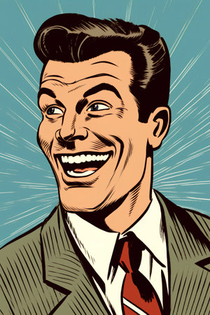 Portrait of a smiling businessman. Pop art retro vector illustration.の素材