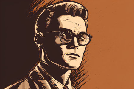 Portrait of a handsome man in glasses. Vector illustration in retro style.の素材