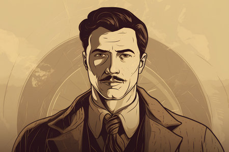 Vector illustration of a man in a suit with a mustache and beard.の素材