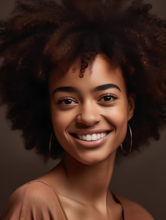 Portrait of a beautiful young african american woman with afro hairstyleの素材