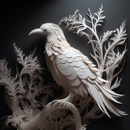 White bird on a black background. 3D illustration. Vintage style.の素材