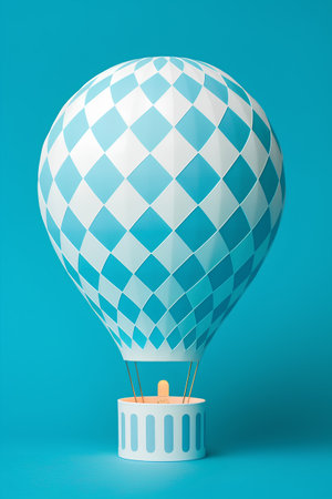 Hot air balloon on blue background. 3d rendering. Mock upの素材