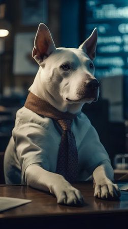 portrait of a staffordshire terrier in a business suitの素材
